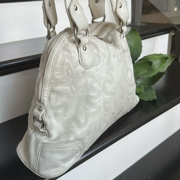 Donald J Pliner Genuine Leather Shoulder Purse Stitched Design Elegant Tote - Picture 2 of 13